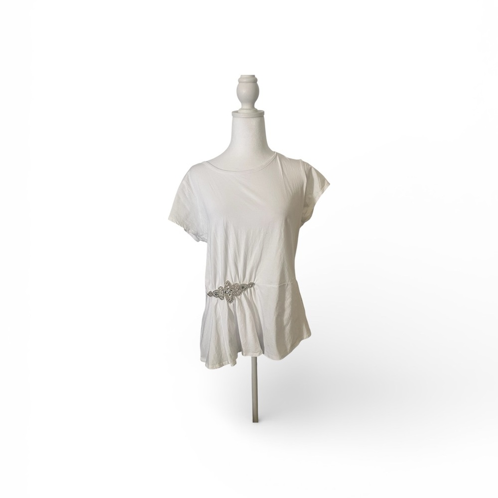 INC White Embellished Waist Peplum Top Size Large
